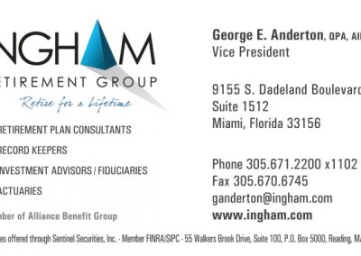 INGHAM Retirement Group business card